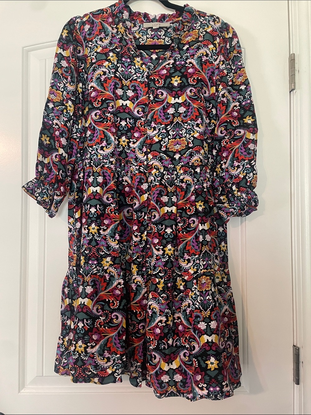 LOFT Multicolor Paisley Tiered V-Neck Dress